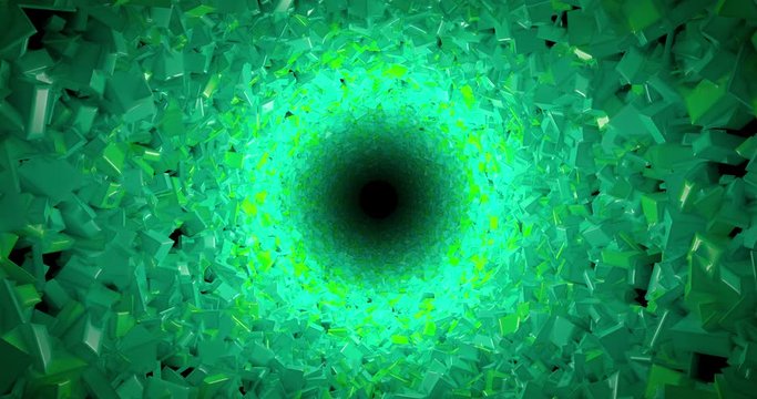 Moving through an abstract tunnel made from colorful boxes, looping animation