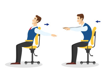 Man doing exercise for back stretch in office