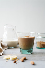 Chocolate Banana smoothie with almonds. Healthy lifestyle