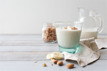 Banana smoothie with almonds. Healthy lifestyle