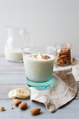 Banana smoothie with almonds. Healthy lifestyle