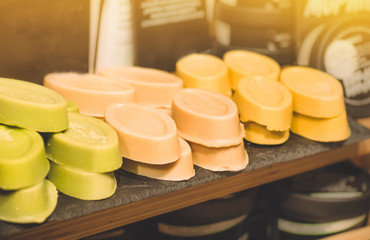 Shop cosmetic handmade soap. Fresh makeup samples. The concept of spa and relaxation