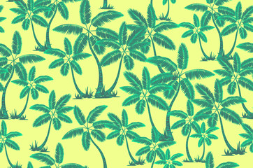Seamless tropical palms pattern. Summer endless hand drawn vector background of palm trees can be used for wallpaper, wrapping paper, textile printing.