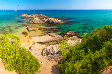 Lloret de mar Santa Cristina beach in sea coast in Spain