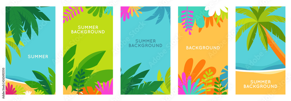 Poster Vector set of social media stories design templates, backgrounds with copy space for text - summer landscape