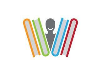 Education vector logo template concept illustration in flat style design. Learning book sign. High school symbol. Student person silhouette. University insignia. Library icon.