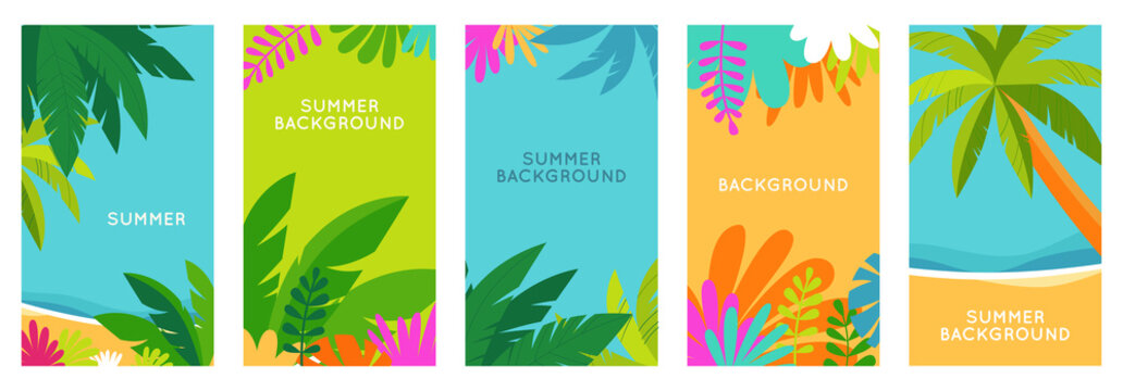 Vector set of social media stories design templates, backgrounds with copy space for text - summer landscape