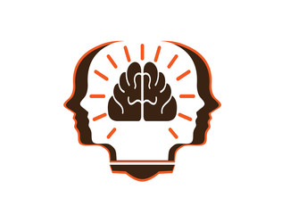 Head person with brain in the book for logo design illustration, education light icon, mind success symbol