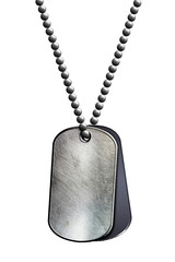 chrome metal tag and necklace.