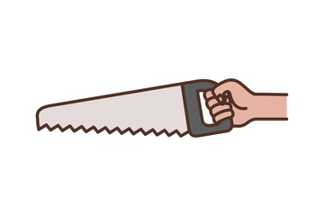 hand with saw tool isolated icon