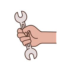hand with wrench tool isolated icon