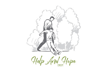 Help, fall, consciousness, lose, catch concept. Hand drawn isolated vector.