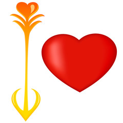Arrow and heart isolated on white background. Vector illustration.