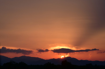 Yellow gold sky evening In tropical countries summer