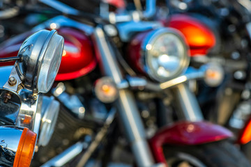 Fototapeta premium Powerful and beautiful motorcycles. Motorcycles and accessories in modern motorcycle custom store. Biker stuff. 