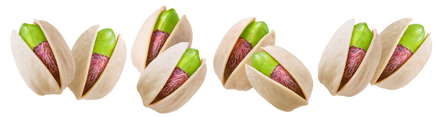 Pistachio nuts set isolated on white background