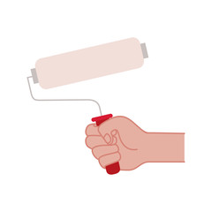 hand with paint roller tool isolated icon