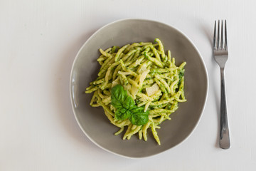 Trofie al pesto - italian pasta with pesto.