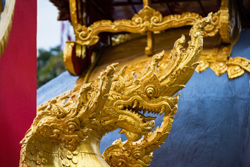 Fototapeta na wymiar The great naga statue on the staircase to the Buddhist temple.Thailand.