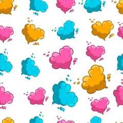 Poster Seamless pattern with cute cartoon heart clouds © rybakova85