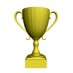 Polygonal gold cup. Front view. 3D. Vector illustration