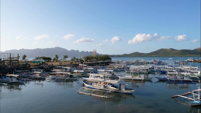 Traditional  banga boats at port of Coron, Philippines, time lapse