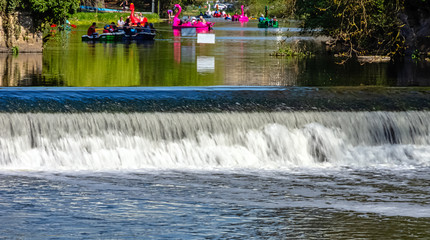 River Avon cascade in Warwick, Warwickshire, United Kingdom