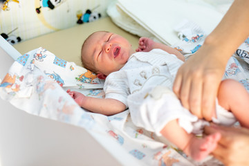 Newborn baby. Little child in medicine hospital. Medical health care. Doctor pediatrician. Small kid, infant in clinic
