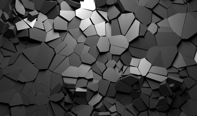 Abstract 3d rendering of cracked surface. Background with broken shape. Wall destruction. Explosion with debris, 3D illustration. 