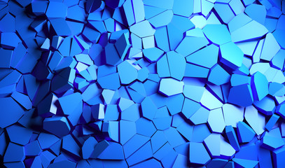 Fototapeta na wymiar Abstract 3d rendering of cracked surface. Background with broken shape. Wall destruction. Explosion with debris, 3D illustration. 