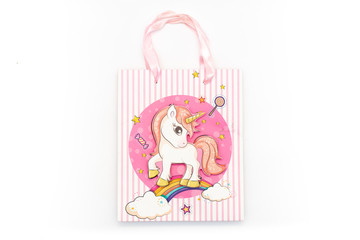 Blank shopping paper bag with pink unicorn