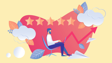 Five Star Rank, Evaluation Flat Color Illustration