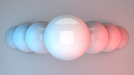 Reflective spheres in vivd neon light. 3d rendering.