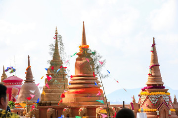 Sand pagoda to respect to Buddha of Thai people on Songkran Festival or Thai new year