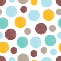 Decorative abstract polka dots in the style of the 60s. Polka dot vector seamless pattern. Can be used in textile industry, paper, background, scrapbooking.