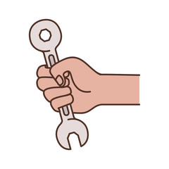 hand with wrench tool isolated icon