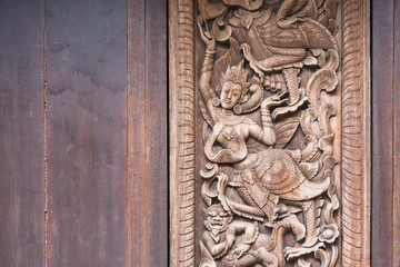 Wood carved of Pearl House in Baandam.Thailand.