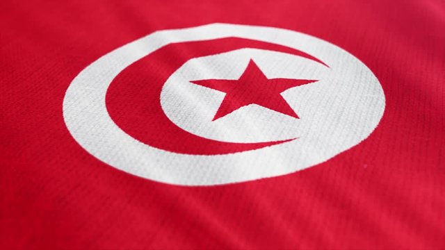 Tunus flag is waving 3D illustration. Symbol of Tunusia national on fabric cloth 3D rendering in full perspective.