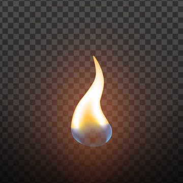 Realistic Candlelight Fire Element Design Vector. Red Hot Burning Fire Flame Or Matchstick Light Of Candle Decoration Closeup Isolated On Transparency Grid Background. 3d Illustration