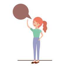 young woman with speech bubble avatar character