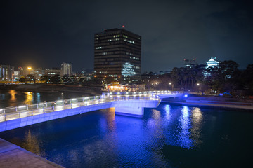 Fototapeta premium 小倉城と鴎外橋の夜景