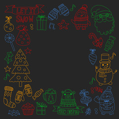 Christmas element in doodle kids drawing style. Vector pattern.