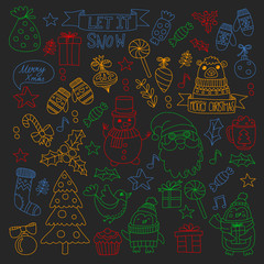 Christmas element in doodle kids drawing style. Vector pattern.