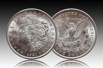 US Morgan Silver Dollar coin minted 1921