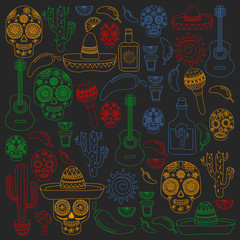 Mexico vector pattern. Day of the Dead. Icons for posters, banners, backgrounds.