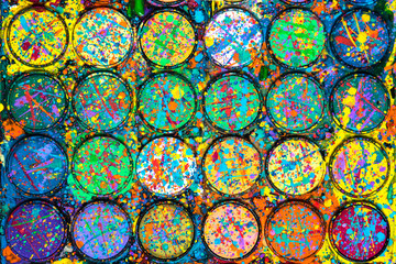 Watercolour paint palette. Colourful paint splash. Artistic background