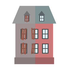 Old run-down home. Renovation building House before and after repair vector illustration.