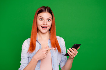 Portrait astonished student impressed incredible ad news feedback use device advise decide choose...