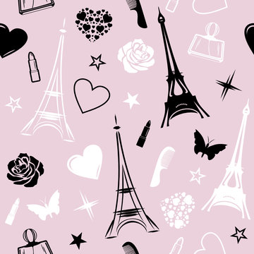 Romantic Paris. Seamless pattern for design