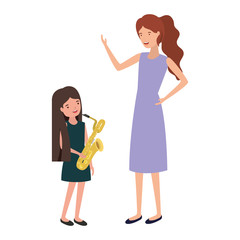 woman with daughter and saxophone avatar character